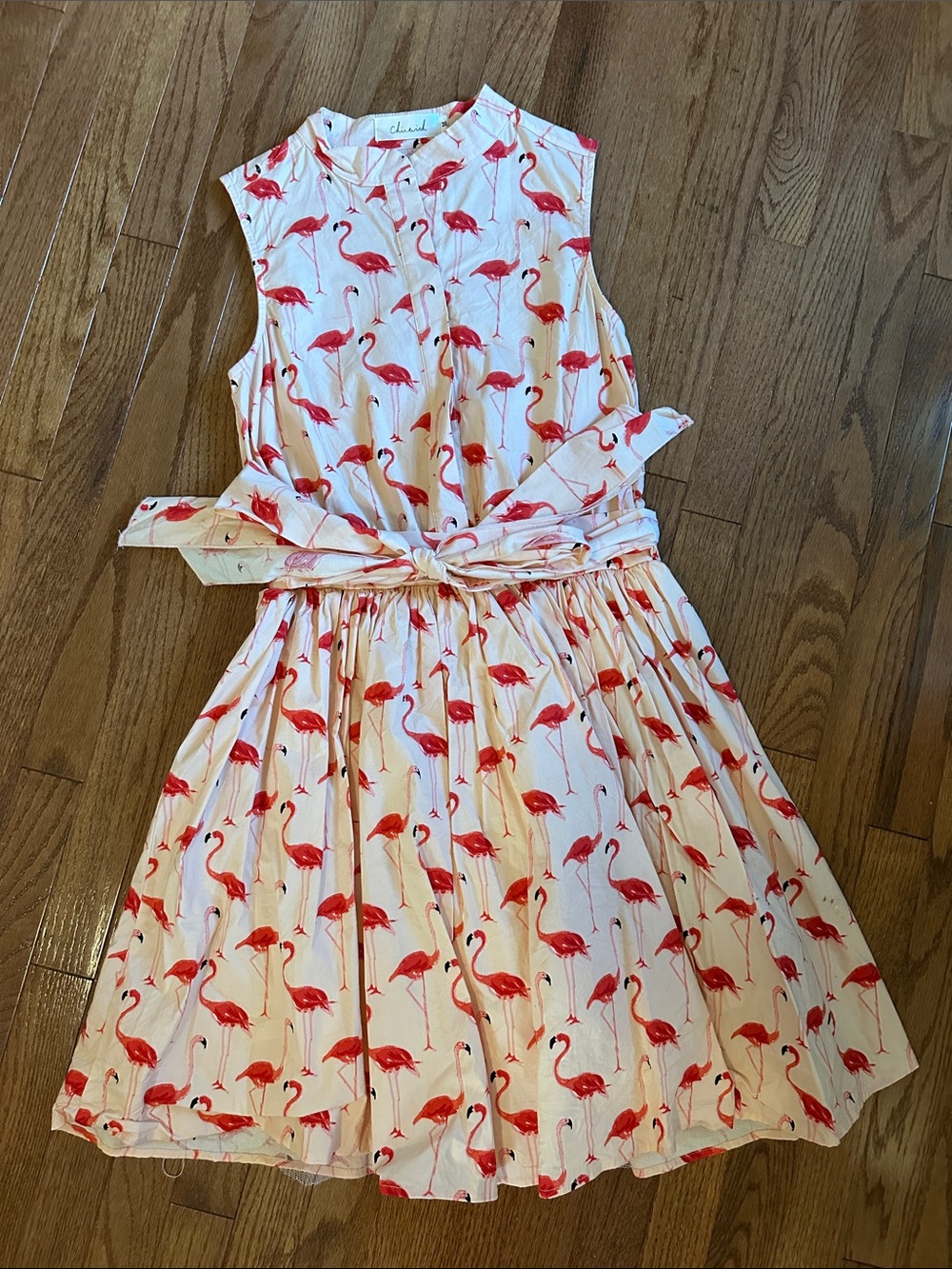 Chicwish White & Coral Flamingo Tie-Waist Sundress